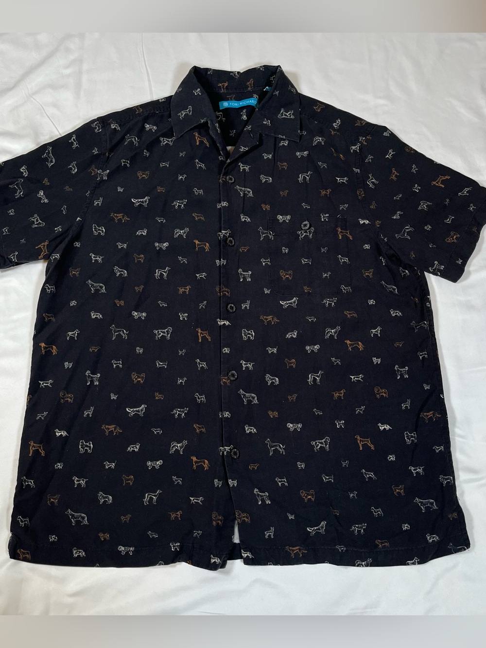 Tori Richard Mens XS All Over Dog Print Button Up Shirt Silk